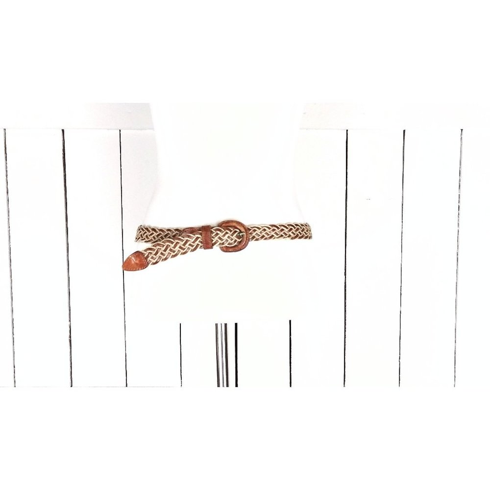 Vintage woven tan jute  leather rope braided belt